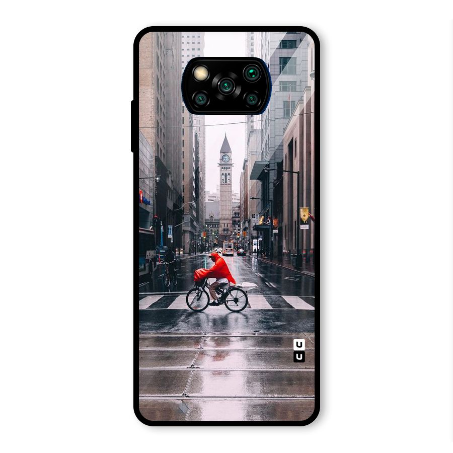 Red Bicycle Street Glass Back Case for Poco X3 Pro