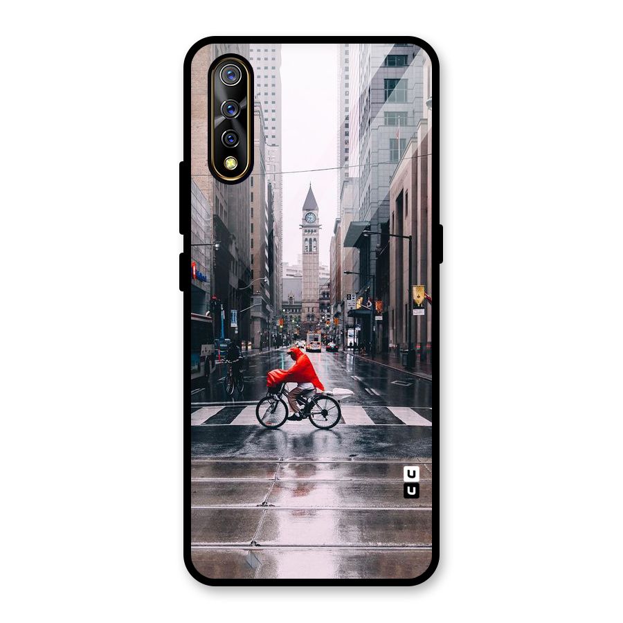 Red Bicycle Street Glass Back Case for Vivo S1