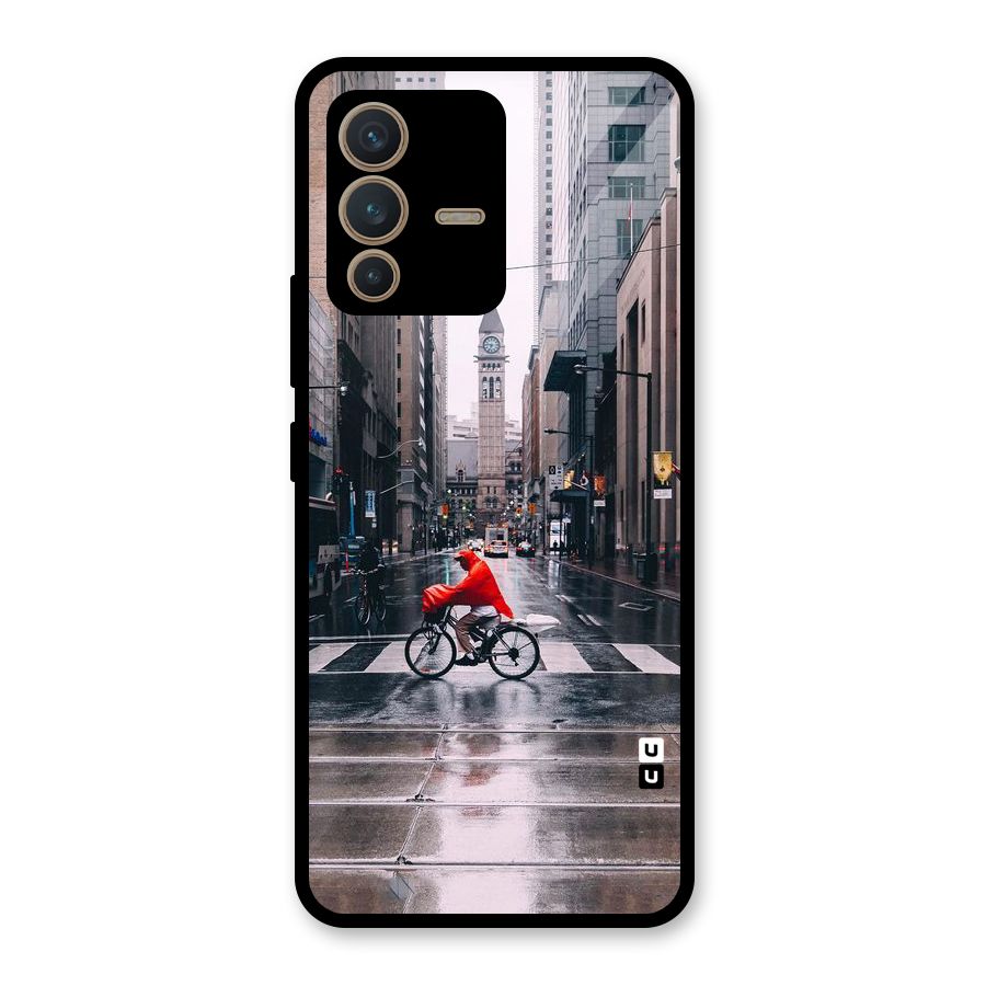 Red Bicycle Street Glass Back Case for Vivo V23 5G