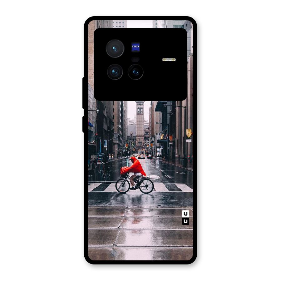 Red Bicycle Street Glass Back Case for Vivo X80