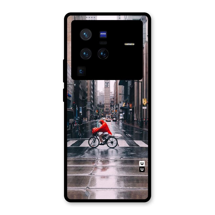 Red Bicycle Street Glass Back Case for Vivo X80 Pro