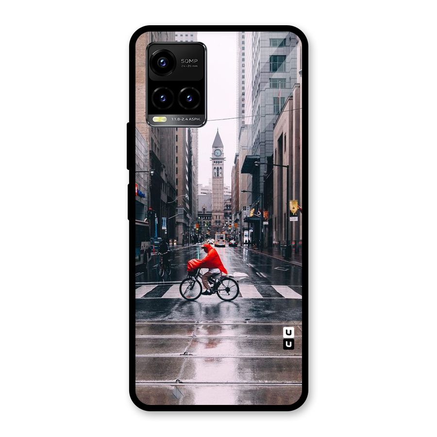 Red Bicycle Street Glass Back Case for Vivo Y21T