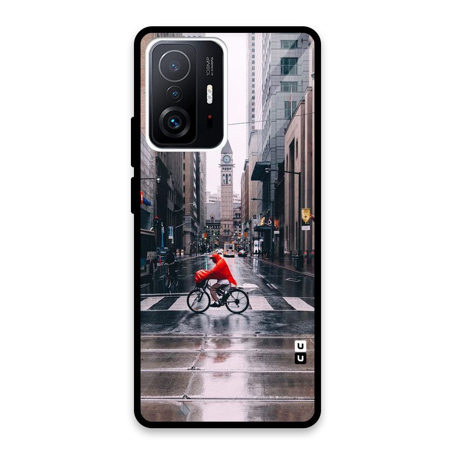 Red Bicycle Street Glass Back Case for Xiaomi 11T Pro