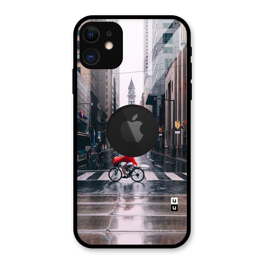 Red Bicycle Street Glass Back Case for iPhone 11 Logo Cut