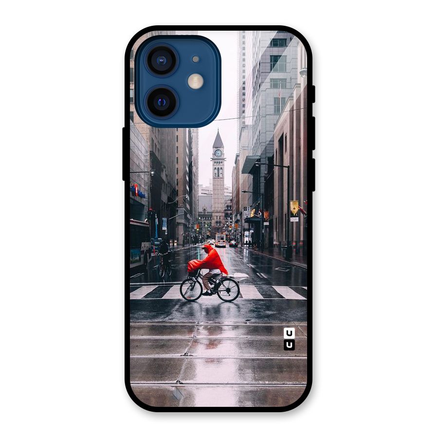 Red Bicycle Street Glass Back Case for iPhone 12 Mini
