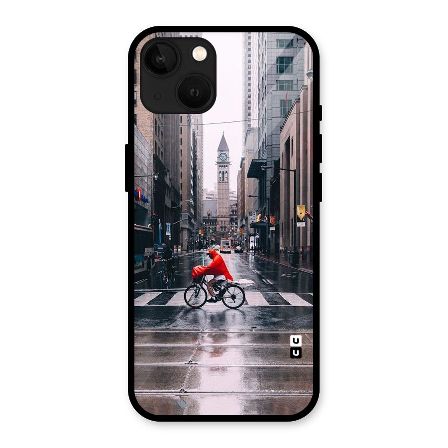 Red Bicycle Street Glass Back Case for iPhone 13
