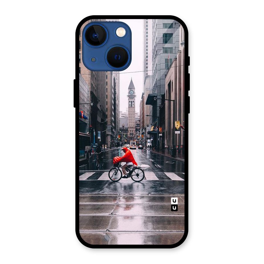 Red Bicycle Street Glass Back Case for iPhone 13 Mini