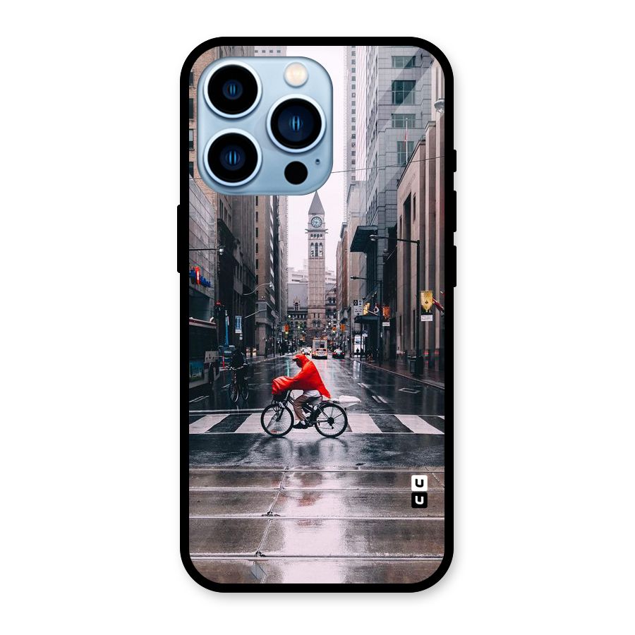 Red Bicycle Street Glass Back Case for iPhone 13 Pro