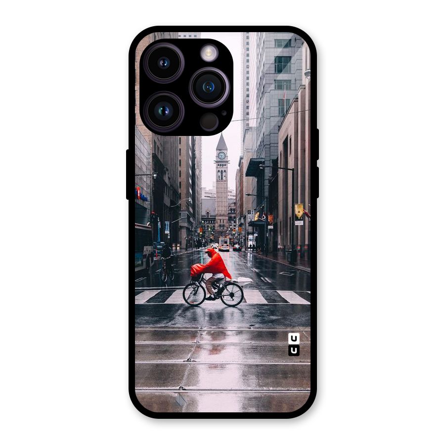 Red Bicycle Street Glass Back Case for iPhone 14 Pro Max