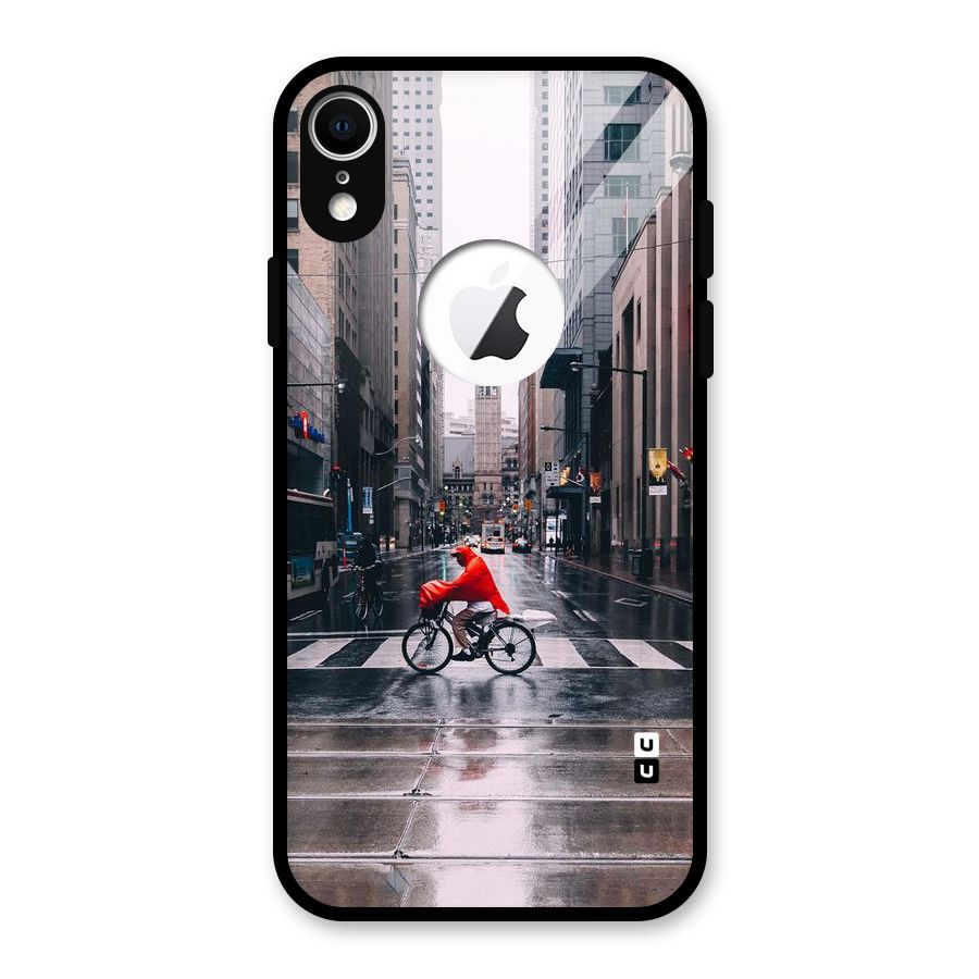 Red Bicycle Street Glass Back Case for iPhone XR Logo Cut