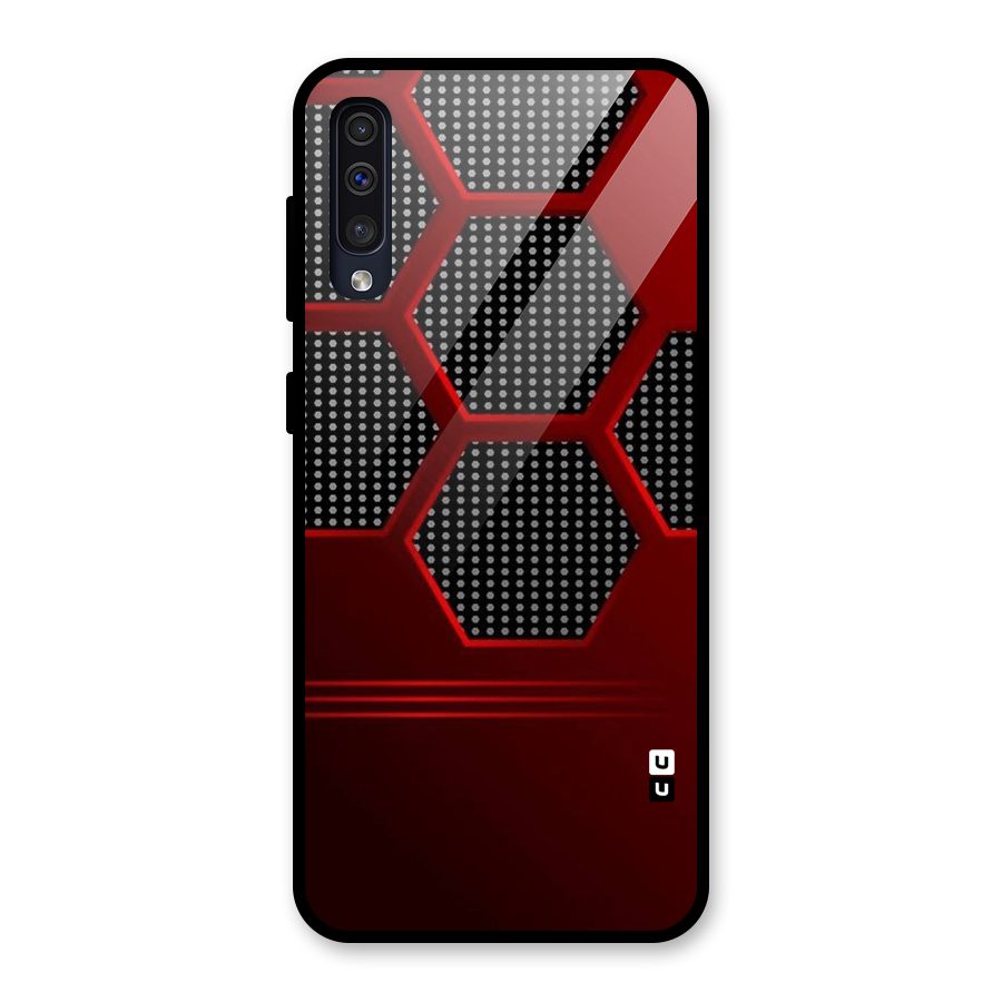 Red Black Hexagons Glass Back Case for Galaxy A30s