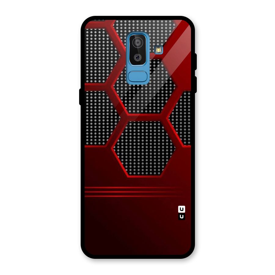Red Black Hexagons Glass Back Case for Galaxy J8
