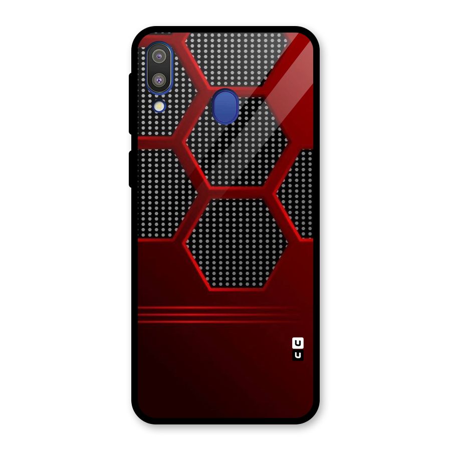 Red Black Hexagons Glass Back Case for Galaxy M20