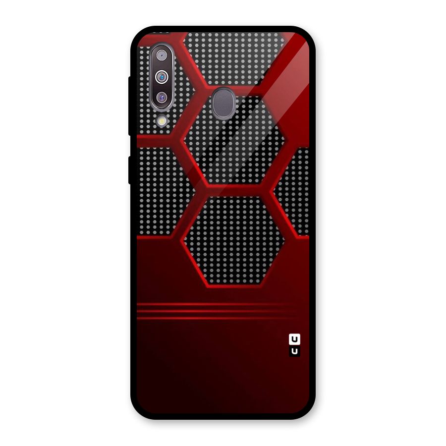Red Black Hexagons Glass Back Case for Galaxy M30