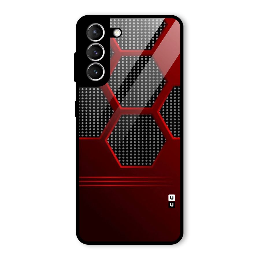 Red Black Hexagons Glass Back Case for Galaxy S21 5G