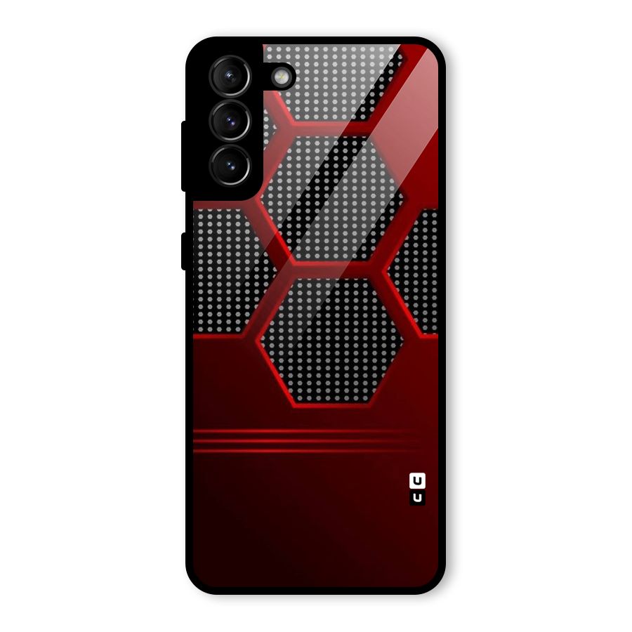 Red Black Hexagons Glass Back Case for Galaxy S21 Plus
