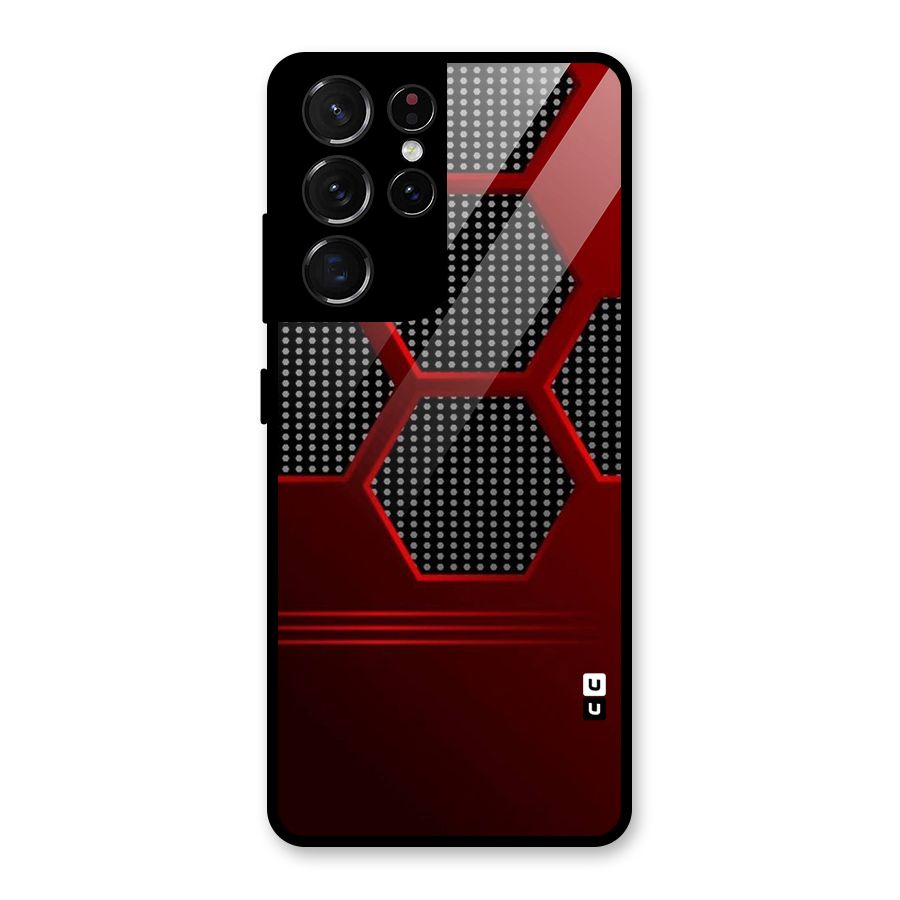 Red Black Hexagons Glass Back Case for Galaxy S21 Ultra 5G