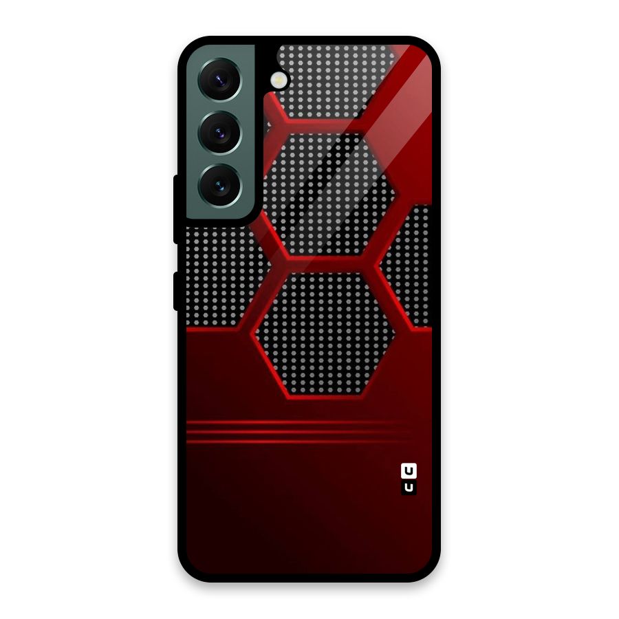 Red Black Hexagons Glass Back Case for Galaxy S22 5G