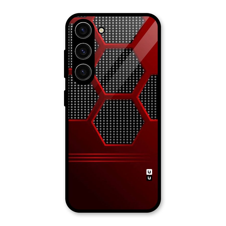 Red Black Hexagons Glass Back Case for Galaxy S23