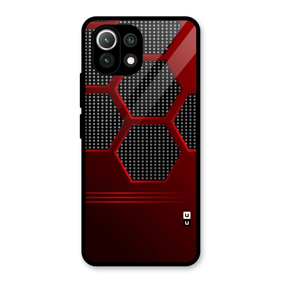 Red Black Hexagons Glass Back Case for Mi 11 Lite