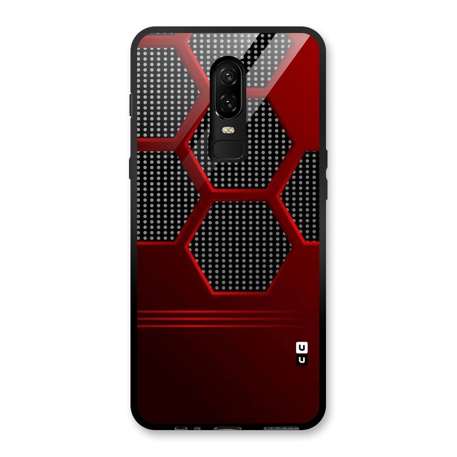 Red Black Hexagons Glass Back Case for OnePlus 6