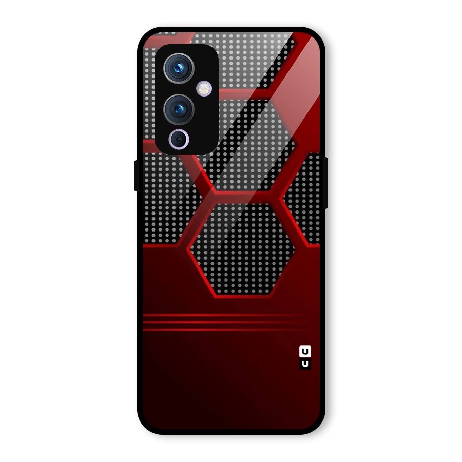 Red Black Hexagons Glass Back Case for OnePlus 9