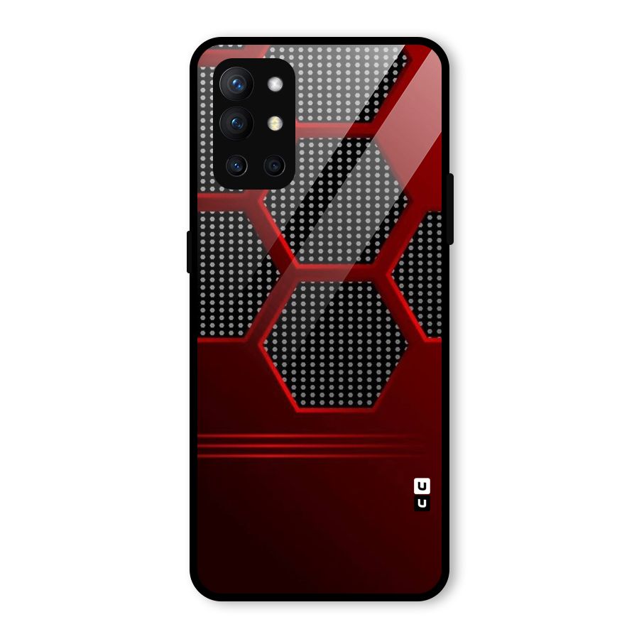 Red Black Hexagons Glass Back Case for OnePlus 9R