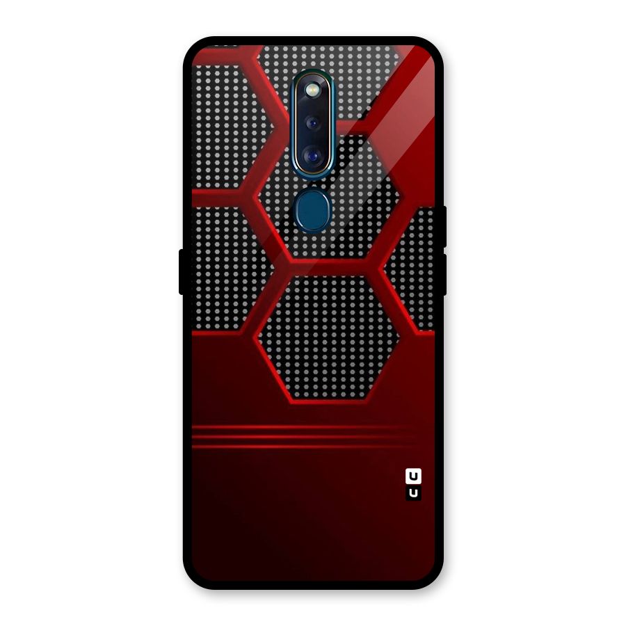 Red Black Hexagons Glass Back Case for Oppo F11 Pro