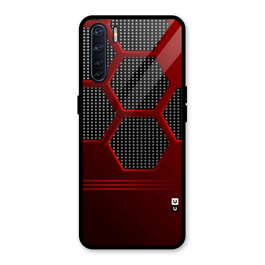 Red Black Hexagons Glass Back Case for Oppo F15