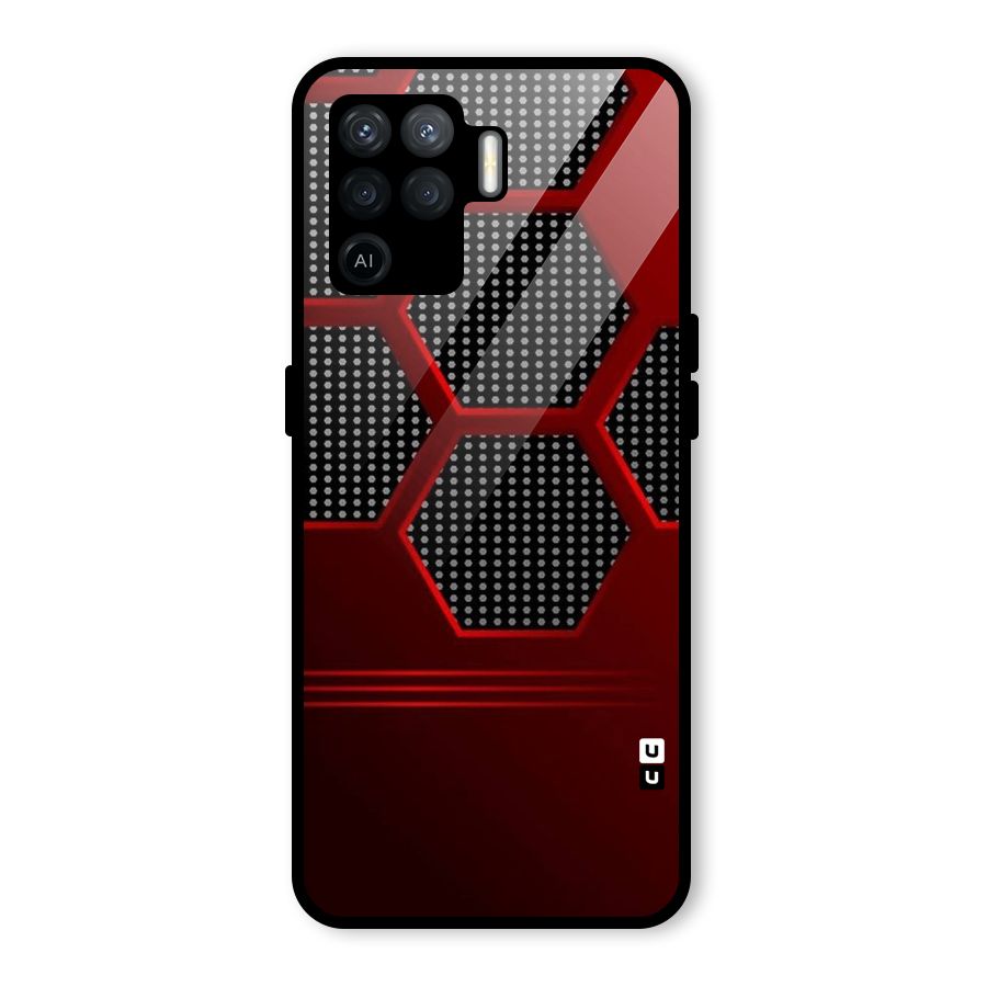 Red Black Hexagons Glass Back Case for Oppo F19 Pro