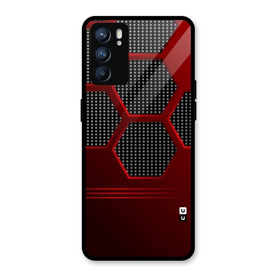 Red Black Hexagons Glass Back Case for Oppo Reno6 5G