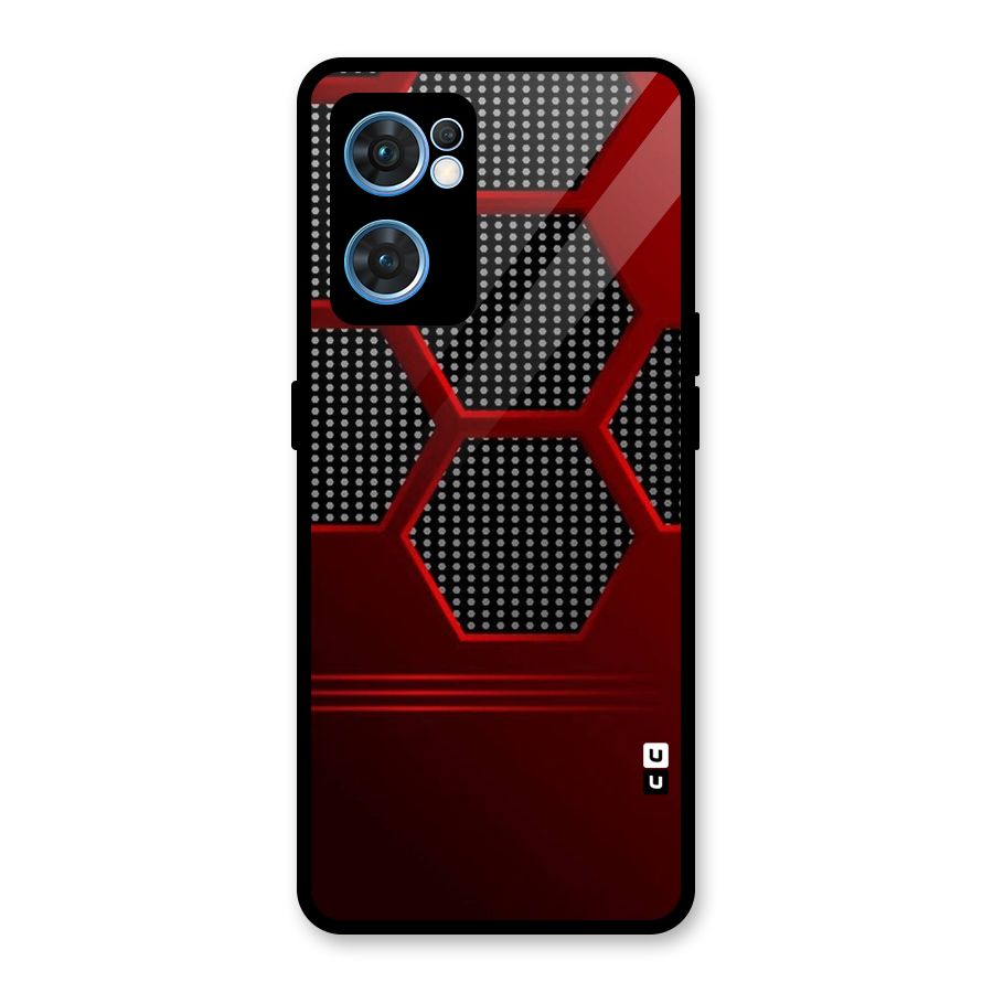 Red Black Hexagons Glass Back Case for Oppo Reno7 5G