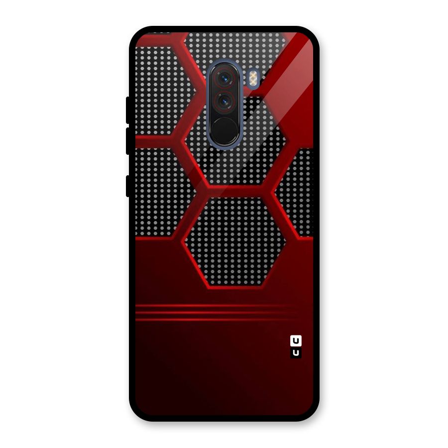 Red Black Hexagons Glass Back Case for Poco F1
