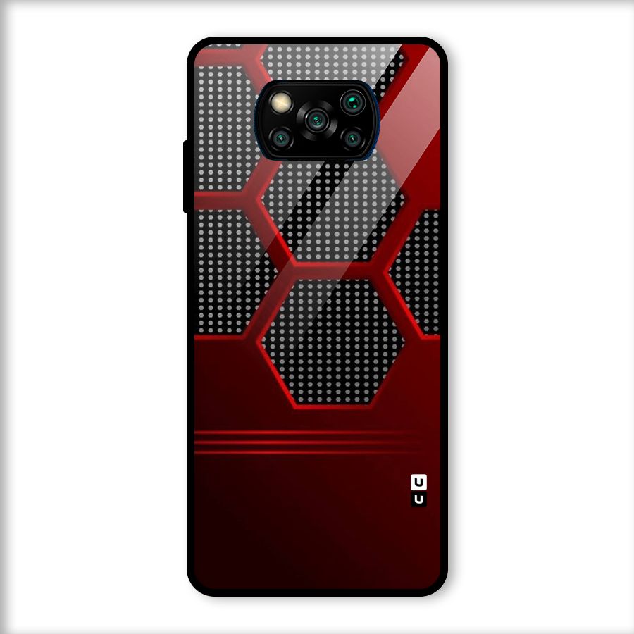 Red Black Hexagons Glass Back Case for Poco X3