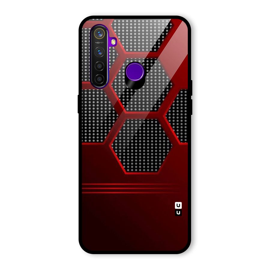 Red Black Hexagons Glass Back Case for Realme 5 Pro
