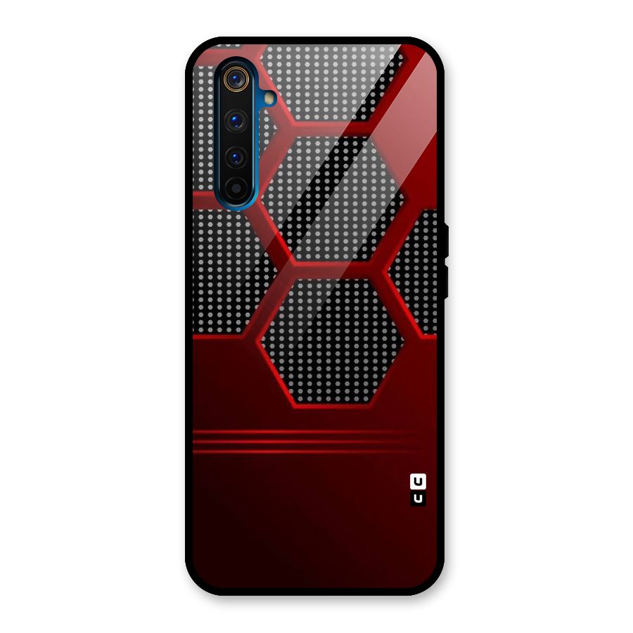 Red Black Hexagons Glass Back Case for Realme 6 Pro