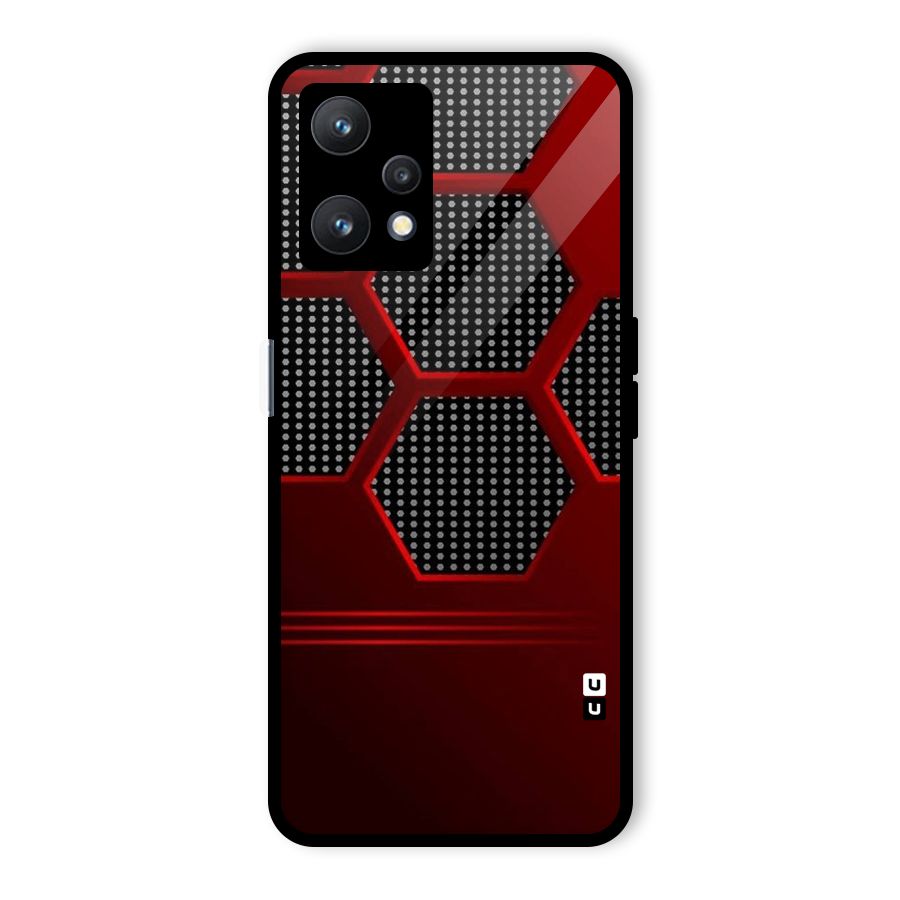 Red Black Hexagons Glass Back Case for Realme 9 Pro 5G