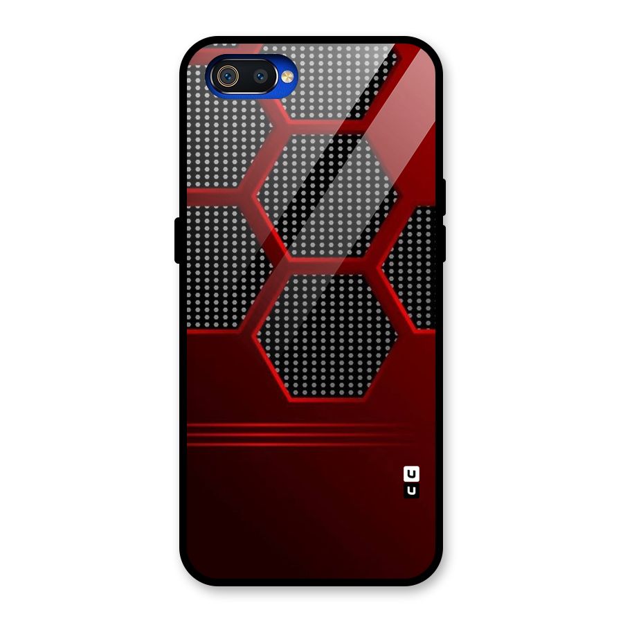 Red Black Hexagons Glass Back Case for Realme C2