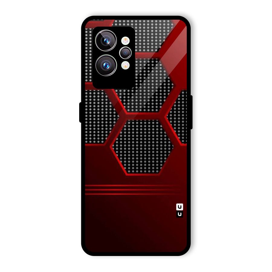 Red Black Hexagons Glass Back Case for Realme GT2 Pro