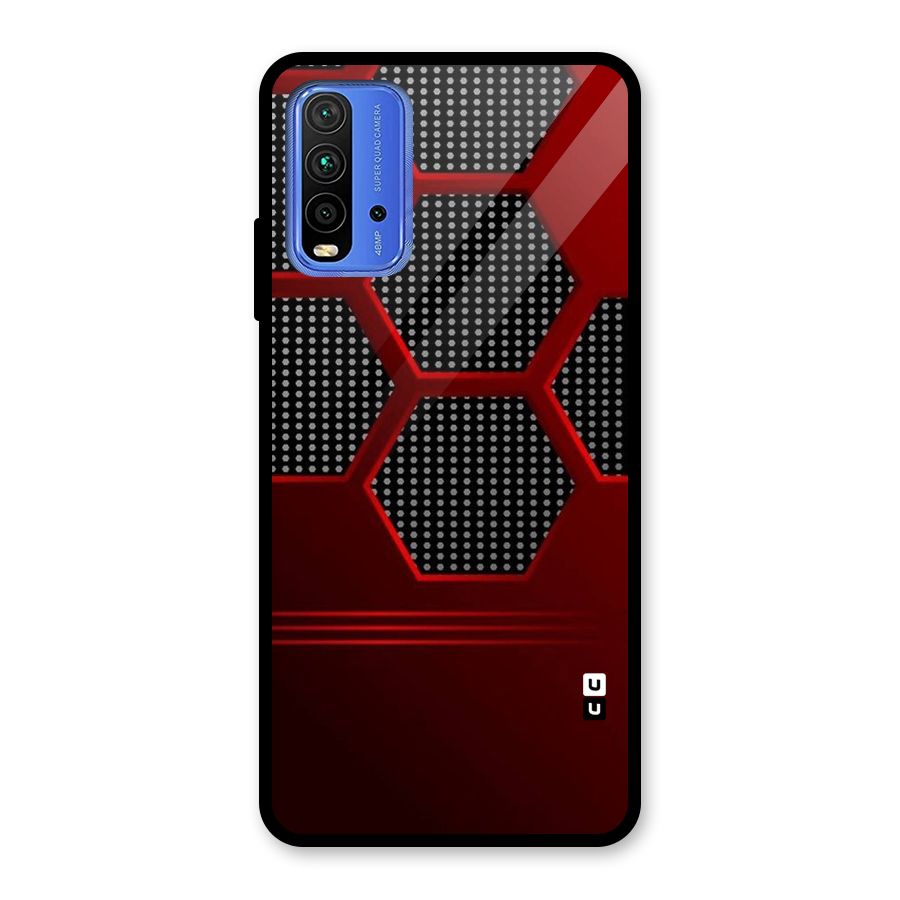 Red Black Hexagons Glass Back Case for Redmi 9 Power