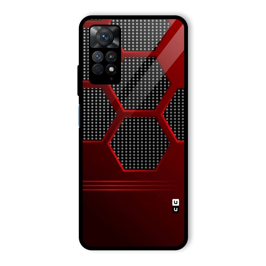 Red Black Hexagons Glass Back Case for Redmi Note 11 Pro