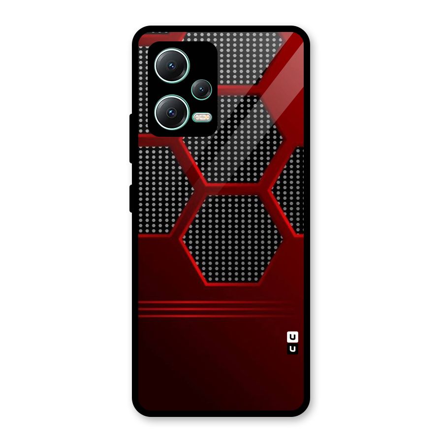 Red Black Hexagons Glass Back Case for Redmi Note 12 5G