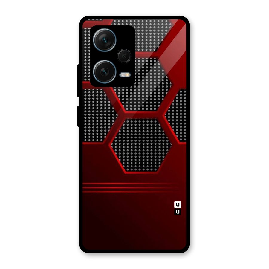 Red Black Hexagons Glass Back Case for Redmi Note 12 Pro Plus 5G