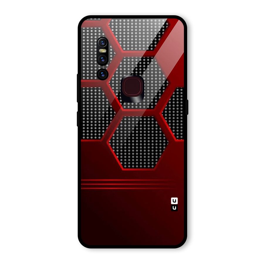 Red Black Hexagons Glass Back Case for Vivo V15