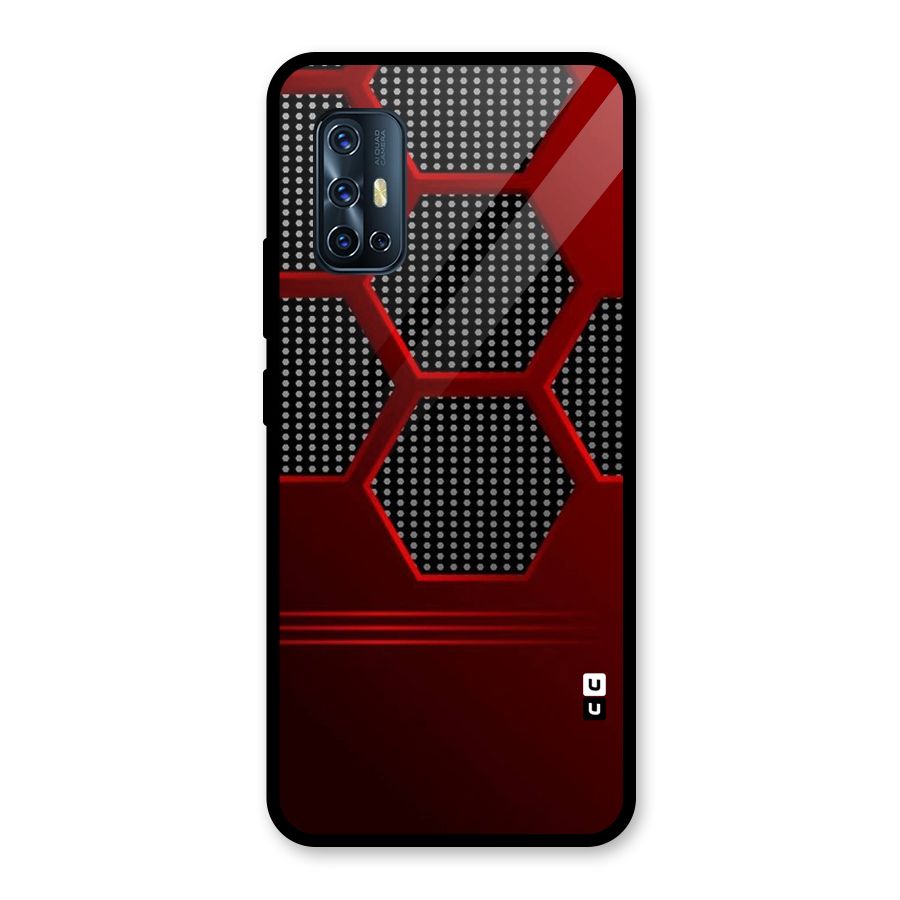 Red Black Hexagons Glass Back Case for Vivo V17