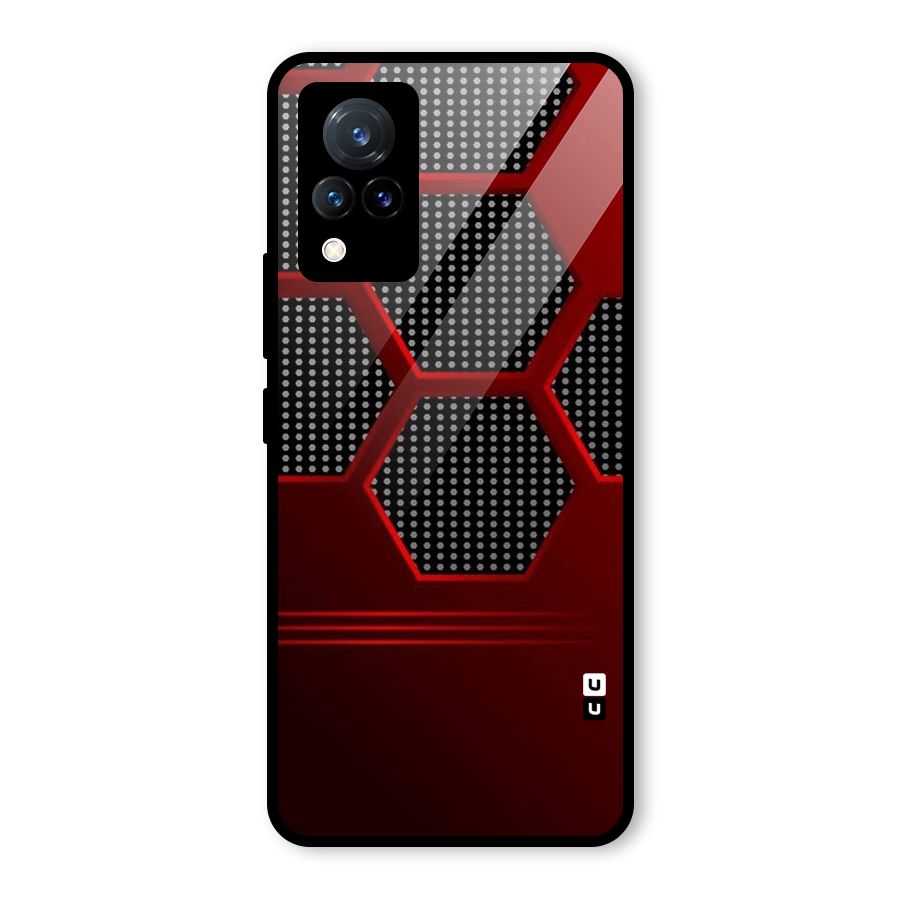Red Black Hexagons Glass Back Case for Vivo V21 5G