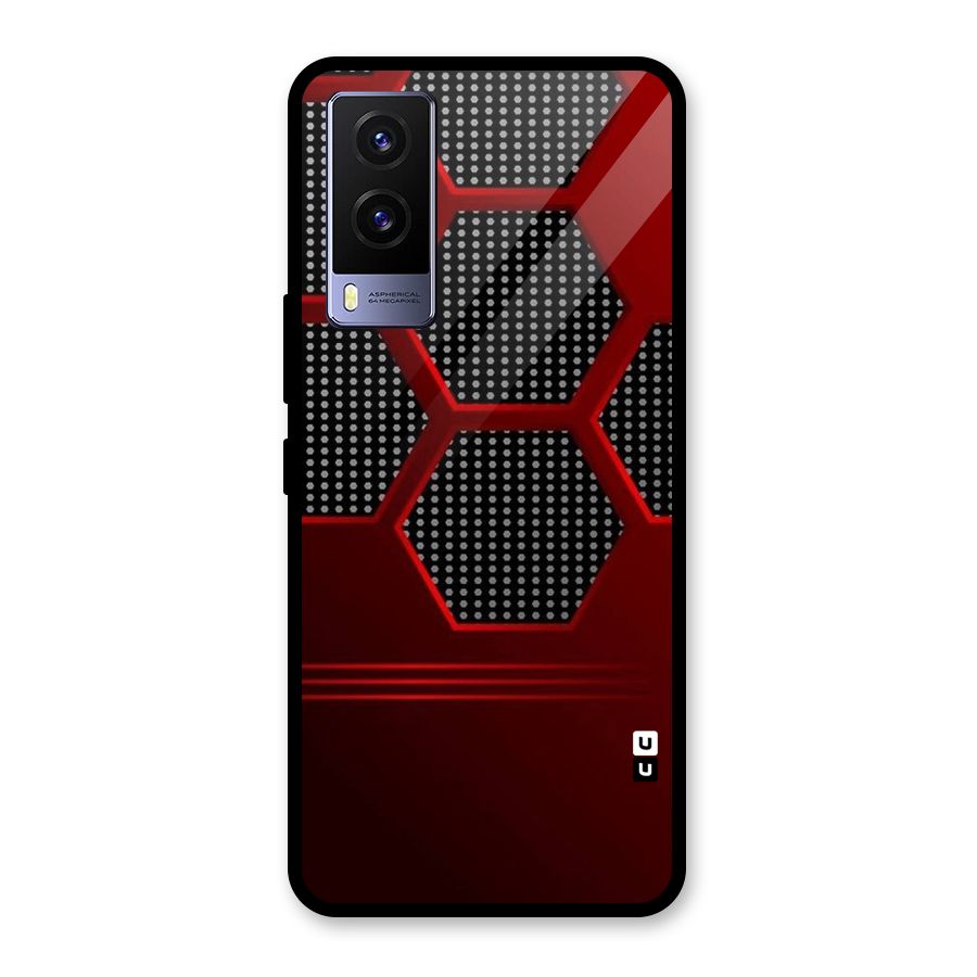 Red Black Hexagons Glass Back Case for Vivo V21e 5G