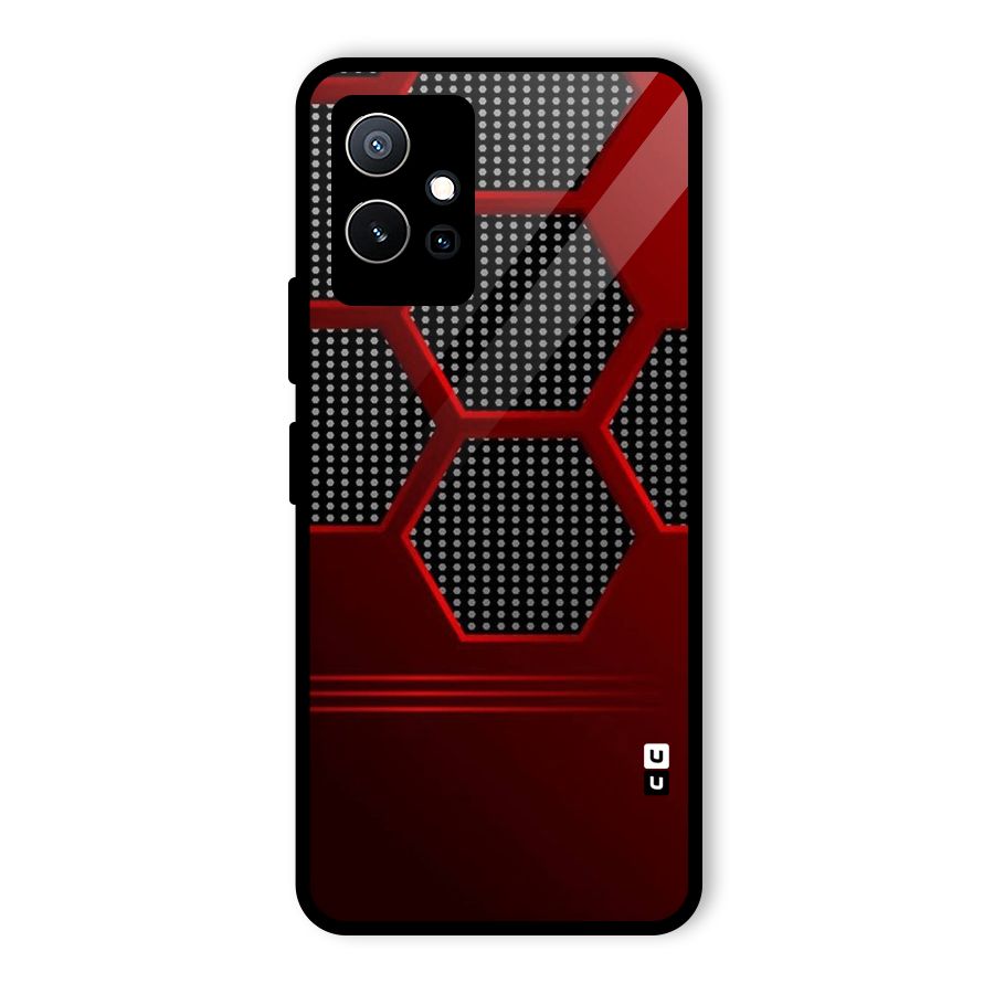 Red Black Hexagons Glass Back Case for Vivo Y75 5G