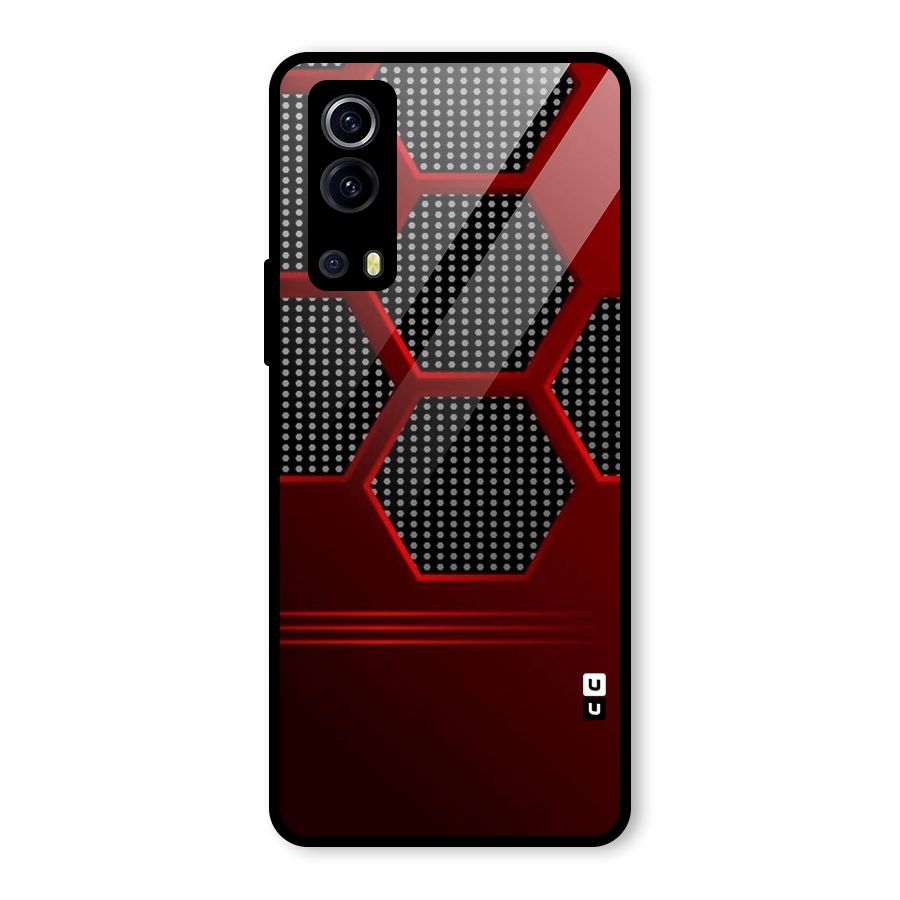 Red Black Hexagons Glass Back Case for Vivo iQOO Z3