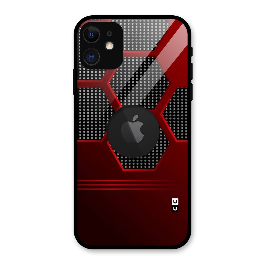 Red Black Hexagons Glass Back Case for iPhone 11 Logo Cut